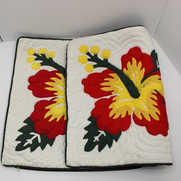 Other - Pair Hawaiian Hibiscus Quilt Pillow Cover with Zipper